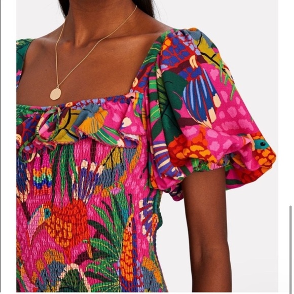 Farm Rio PINK PAINTED TOUCANS MINI DRESS Tropical Print - Picture 7 of 13